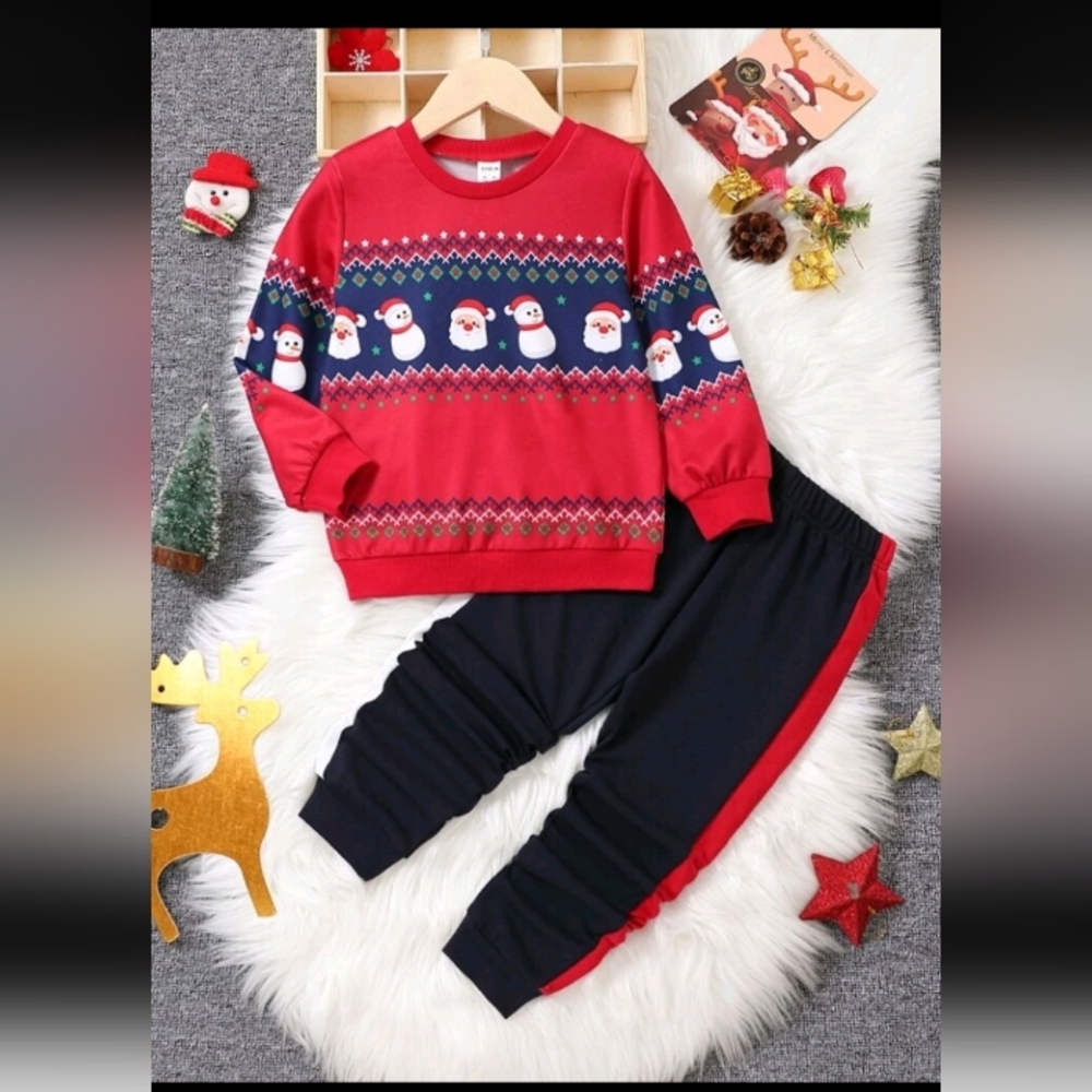 Little Kid Christmas Print Sweatshirt & Sweatpants Size 7 boys